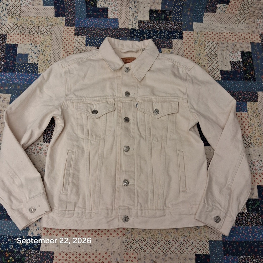 Levis White Tab Denim Trucker Jacket Mens S Small Ecru Off White Jean Coat